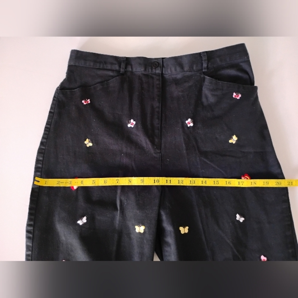 Talbots Vintage Cotton Stretch Garden Girl Embroidered Pants Butterfly Size 14 - Picture 11 of 14